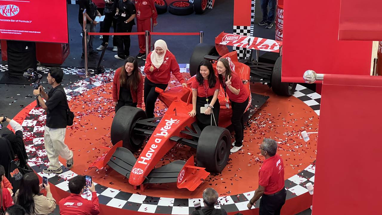 Blue Steel Racing full-scale F1 show car on display at a shopping mall event in Malaysia