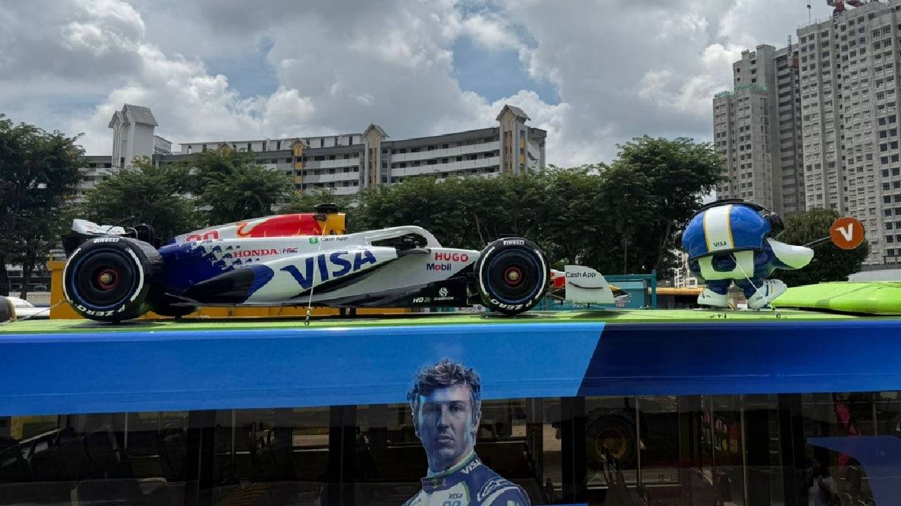 Blue Steel Racing full-scale F1 show car on display at a shopping mall event in Malaysia